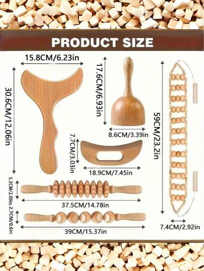 6er Set Holz Massage Rolle, Holz Massage Werkzeug Set, Manueller Holz Massager - Massage Werkzeug, Schule, Schulanfang, Reisen, Reisebedarf, Haushaltsbedarf, Spa, Massage Werkzeug, Massage, Massager, Spa