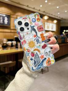 美食与海洋主题编织波浪边极简高端TPU彩绘防震手机壳，兼容 17 Pro/17 Air/17/17 Pro Max、16/11/16 Pro/16 Plus/16 Pro Max/16 e/15 Pro Max/13/14/12/XS/XR/7G/8 Plus/XR/7/8，也兼容 15 Pro Max、13、14，柔软TPU彩绘防震手机壳 - 彩色 - 查看 1