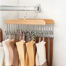 ERUIV Belt Holder For Wardrobe, 10 Wooden Clothes Hangers, Tie Rack With 8 Hooks, Rotating Tie Hanger, Non-Slip, Belt, Scarf, Organizer Storage - 原木色 - 查看 7