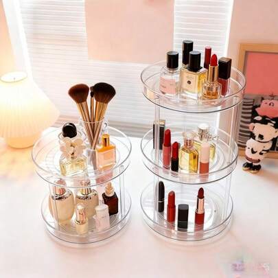 1 Stück klarer drehbarer Make-up Organizer, minimalistischer transparenter 360° drehbarer Acryl Kosmetik Aufbewahrungsständer, mehrstöckiges Hautpflege- & Schmuckausstellungsregal für Schminktisch, Badezimmer & tägliche Schönheitsroutine