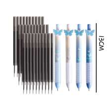 34件套（4支笔+30支笔芯）治愈系蓝白渐变高品质蝴蝶按压式中性笔，0.5mm流畅墨水，柔软防滑笔握，适合学生和考试使用，可爱文具礼品 - 夢蝶4+30筆芯 - 查看 2