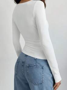 Women's Custom Long Sleeve T-Shirts - Add Your Design/Photo, Custom Printed Fitted T-Shirts, Autumn/Winter Tops Customization, Custom Patterns, Perfect For Anniversaries, Birthdays, Holidays, Etc. Custom T-Shirts, Women's Tops, Custom Printed T-Shirts, Women's Long Sleeve T-Shirts, Tops Spring - White - View 3