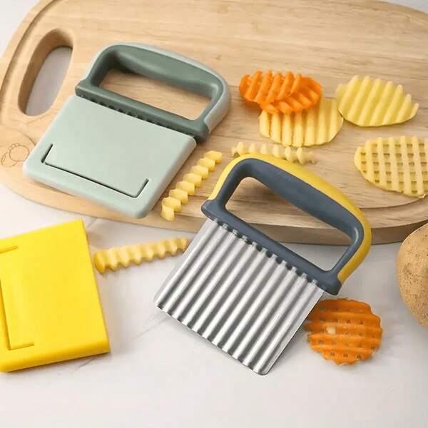 Cuchilla ondulada verde para patatas fritas y verduras, cortador de patatas para el lavavajillas para cortes ondulados perfectos