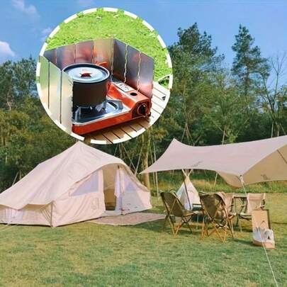 واقي رياح قابل للطي للطهي في الهواء الطلق، مصنوع من الألومنيوم الخفيف الوزن، إكسسوار أساسي للتنزه والنزهات والتخييم، خيار مثالي للطهي والنزهات في الهواء الطلق