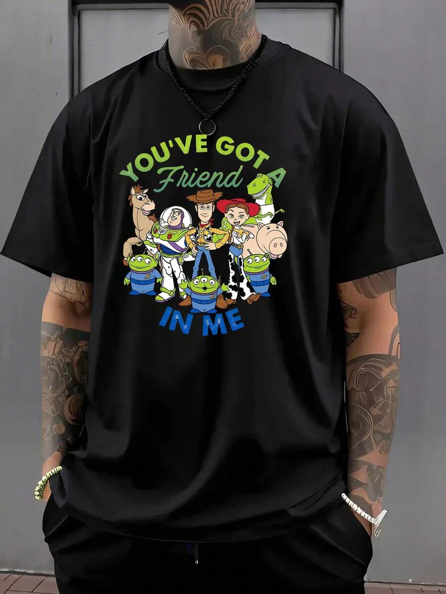 Official Authorization! 1pc Men's T-Shirts Disney Toy Story Full Cast T-Shirt, You've Got A Friend In Me Graphic Tee, Toy Story Full Cast You've Got A Friend In Me T-Shirt, Disney, Stylish And Versatile, Unisex. - màu đen - Xem 1