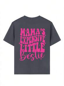 Camiseta de cuello redondo de manga corta con estampado gráfico informal para niñas preadolescentes, top de verano - Gris Oscuro - Ver 7