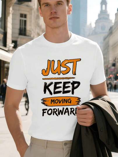 Camiseta "Just Keep Moving Forward", de algodón suave, ajuste cómodo, estilo hip hop callejero, cómoda y con estampado llamativo.