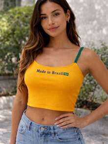 Cropped Brazil Thin Strap Tank Top World Cup 2026 - 黃色 - 查看 2