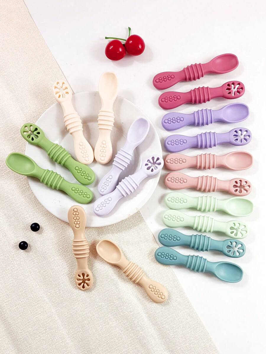 2 piezas Cucharas de alimentación de silicona para bebé, cucharas suaves para puré de frutas, portátiles y suaves para la autoalimentación del bebé