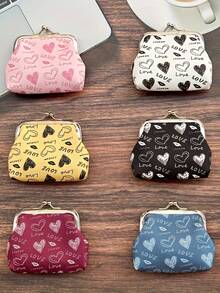 1个时尚印花爱心唇夹零钱包，方便创意的手提包，可用作零钱包或钥匙包，独特的派对礼品袋，日常生活必备工具 - 彩色 - 查看 3