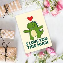 1PC Cute Cartoon Dinosaur Love Card (With Envelope) - "I Love You This Much" Playful Message, Perfect For Couples/Family, Warm & Heartfelt Greeting Card - Multicolor - View 5