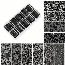 10卷蕾丝美甲箔纸、黑白美甲转印箔纸、花卉美甲箔纸、全息美甲箔纸、DIY亚克力美甲贴纸、美甲用品 - 彩色 - 查看 11