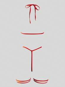 2pcs Sexy Nurse Lingerie Set, Sheer Hollow-Out Jumpsuit With Headband And Metal Chain, Suitable For Role Play, Valentine's Day, Special Occasions - Red - View 7