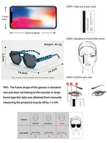 1pc Unisex Square Frame PC Material Fashion Glasses , Minimalist Stylish High-End Fashion, Suitable For Travel, Leisure, Party, Beach, Daily Wear - Blue Tortoiseshell Frame With Gray Accents - View 2