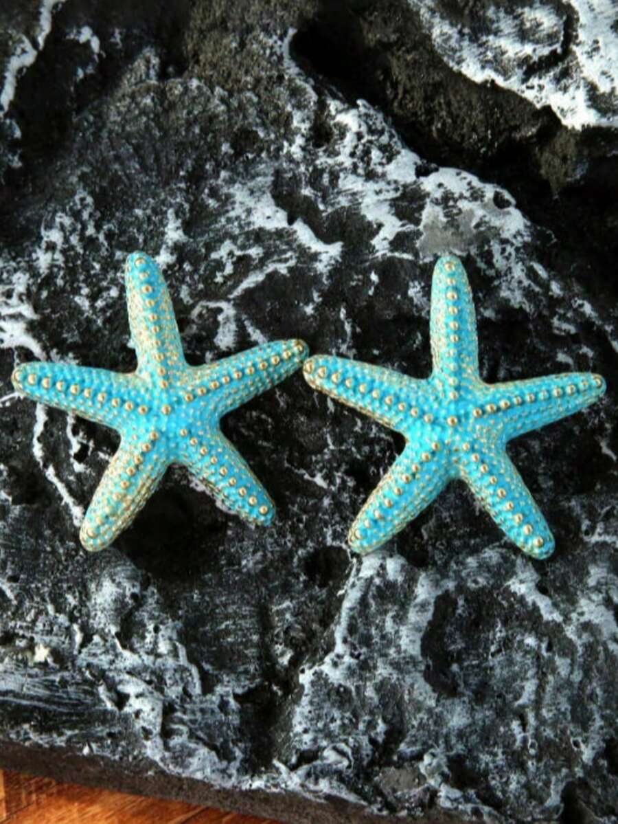 1 Pasang Anting Bintang Laut Vintage Minimalis, Gaya Laut yang Menyegarkan, Saturasi Rendah & Mencerahkan - Biru - View 1
