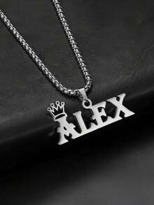 1pc Stainless Steel Necklace, Customized Crown & Name Pendant Necklace, Letter Tag Pendant Necklace For Men, Birthday/Father's Day Gift Silver,Gold Stylish,Fall Fashion,Vintage,Old Money,Casual,Contracted,Simple Custom,Personalized,Unique Ideal Gifts For Him Family,Friends,Her,Boyfriend,Dad,Son For Anniversaries,For Daily Wear,For Prom,For Valentine's Day,For Graduation,For Weddings,For Birthdays,For Father's Day Valentines,School Supplies,Back To School,School Gift,For Office,For School,For Classroom,For Teacher Gifts,For University,For Colleague,For Dorm Rooms,For Teacher,For Boys And Girls,For Teenagers,Junior High School Students,Middle School Students,High School Senior High School Students,College Students,University Students,Freshman,Sophomore,Underclassmen - Nhiều màu - Xem 10