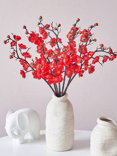 1/3pcs Artificial Plum Blossom Faux Flowers 23.6'' Long Stem Silk Plum Blossom Branches Simulation Flowers Bouquet For Home Wedding Kitchen Office DIY Hotel Vase Table Centerpieces Decoration