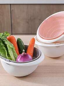 Double Layer Rotating Colander And Dryer, Combination Of Strainers For Lettuce, Vegetables, And Fruits - White - View 5