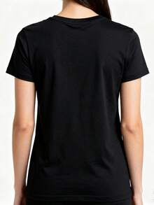 Plus Size Plus Size Letter Print T Shirt, Short Sleeve Round Neck Casual Top, Suitable For Summer And Spring, Women'S Plus Size Clothing - Black 4 - View 6