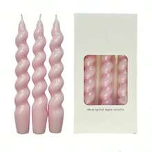 一盒3支螺旋锥形蜡烛，长度7.1英寸/18厘米，底部直径2厘米，燃烧时间6小时，无香型，不滴蜡，锥形设计，适用于晚宴、婚礼、万圣节、营造诡异氛围、秋季、冬季、节日、庆典、房间装饰 - 粉紅色 - 查看 10