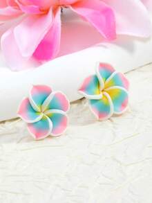 1 Pair Fashionable Fresh & Cute Faux Flower Earrings, Colorful Sweet Floral Petal Earrings - Multicolor - View 2