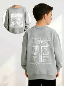 FAITH TRUTH JUSTICE Jesus With Crown Of Thorns Print Boys' Crew Neck Top, Soft Fabric, Warm And Comfortable Long Sleeve Sweatshirt, Stylish And Versatile, Suitable For Boys To Wear For Traveling, Back To School Days, Festivals, Outdoor Games And Daily Casual Wear, Ideal For Autumn And Winter - Grey - View 7
