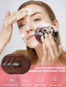 ​3 Pcs Brown Makeup Remover Sponges, Natural Fiber Low Irritation Reusable Cleansing Puffs For Face Washing, Gentle Care & Easy To Use​ - Coffee Brown - View 3
