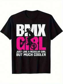 Playera BMX para Chicas Cool Diseño Único Casual Negro Algodón Ideal para Amantes del Ciclismo Urbana Juvenil Moda Mexicana Impresión en Rosa y Blanco Tejido Suave y Confortable Perfecta para Estilo de Vida Activo Regalo Especial para Amigas Ciclistas - Negro - Ver 1