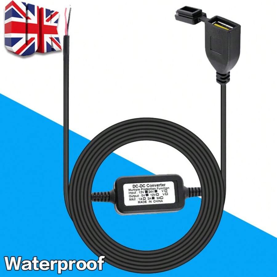 Motorbike Motorcycle Power Adapter USB Charger Socket For GPS 12V-24V - Black - View 1