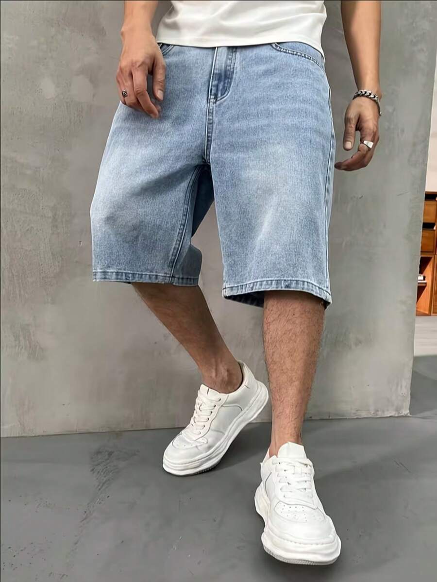 Quần short denim ống đứng thời trang dành cho thanh thiếu niên, chất liệu không co giãn. - Rửa nhẹ - Xem 1