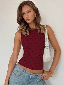 Hugcitar, camiseta sin mangas corta ajustada con estampado de lunares a la moda para mujer, ropa femenina de verano, ropa de calle para fiesta de vacaciones en la playa - Marrón - Ver 1