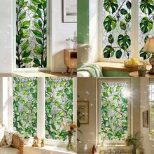 1/3pcs Colorful Glass Window Film, Blackout Anti-UV Green Monster Leaf Static Cling Decorative Window Sticker, Suitable For Bathroom Sliding Door, Home & Office Decor - 彩膜 - 查看 5