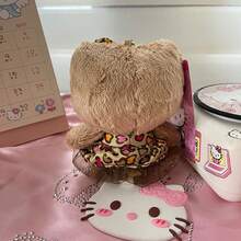 1pc Limited Edition Hello Kitty Plush Doll In Leopard Print Skirt, Black Leather Kitty Backpack Charm, Bag Accessory, Christmas Tree Ornament, Holiday Gift - Brown - View 5