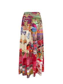 Women's Fashion Vacation Style Printed Versatile Casual Skirt, Retro Pattern For Summer Outings And Photos - Red - View 6