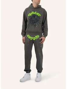 2026 Hip Hop Fashion Printed Hoodie, Loose Men's And Women's Hooded Sweatshirt Spider Web Fashion Hip-Hop Printed Flower Hoodie, European And American Brand Large-Sized Loose Men's And Women's Hooded Sweatshirt Set - 灰色 - 查看 5