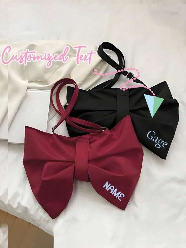 Personalized Bow Tote Bag Y2K Japan Kawaii Single Shoulder Fabric Bag Customized Name's Women Canvas Bag Student Large Capacity Tote Bag Storage Crossbody Bag