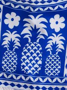 2件套女童热带植物印花吊带背心和中长裙套装，适合海滩度假和夏季穿着 - 藍色 - 查看 4