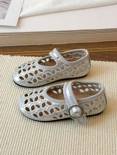 2026 Girls' New Spring/Summer Low Vamp Dancing Shoes, Strap Hollow Round Toe Niche Ballet Shoes