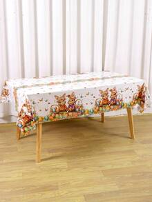 1pc Easter Disposable Tablecloth With Vivid Rabbit, Eggs And Wreath Pattern, Plastic Tablecloth For Easter Home Kitchen Dining Table Decor, Spring Theme Party Supplies, Family Gathering, Farmhouse Style, Size 220*130cm - Multicolor - View 12