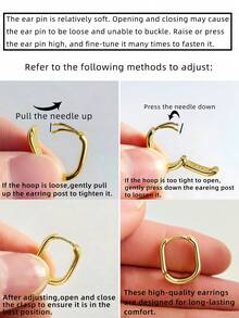 1 par de pendientes de aro de aleación de cobre elegante y de moda, de diseño sencillo para mujeres, versátil y casual - Amarillo Oro - Ver 5