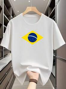 Brazilian Flag T-Shirt, Unisex Men's And Women's Blouse, 100% Cotton, Premium Top, Streetwear, New Release, Immediate Shipping, Various Colors!! - 白色 - 查看 1