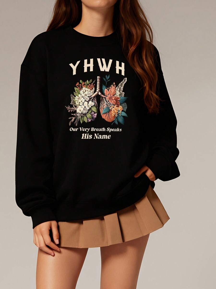 Sudadera Negra Estilo Urbano YHWH Diseño Floral Exclusivo para Mujer - 2023 - Ideal para Regalos y Looks Casuales en México - Negro - Ver 1