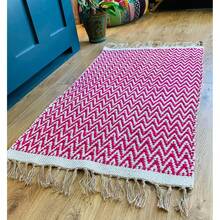 Pink Bedroom Rug Soft Cotton Jute Herringbone Pattern Rugs Scandi 70 Cm X 115 Cm - Multicolor - View 5