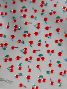 1张5D甜美红樱桃美甲贴纸 可爱果冻浮雕自粘美甲贴花装饰设计 卡哇伊美甲用品 - 紅色 - 查看 4