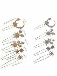 10pcs Snowflake Retro Palace Style Glass Bridal Hair Pins, Versatile Bride Six-Pointed Star Hair Accessories - Multicolor - View 11