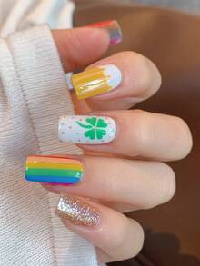 全甲贴纸，绿色三叶草，多色美甲贴花，适合女性、女孩的美甲用品，派对、节日、庆典、生日礼物美甲 - 彩色 - 查看 3