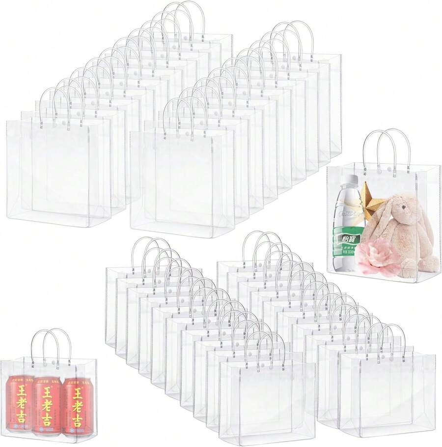 40PCS Bolsas de Regalo de PVC Transparente con Asas, 20x16x7/20x20x8, Bolsas de Regalo de Plástico Transparente Reutilizable con Botón, para, Compras - 20 - Ver 1