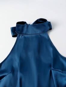 女士缎面伴娘礼服，性感吊带裙，鸡尾酒礼服，晚礼服 - 藏蓝色 - 查看 4