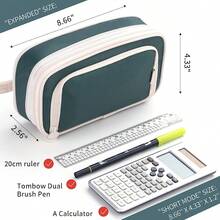 大容量多层收纳帆布笔袋，防污文具袋，学生多功能笔袋 - A6 - 查看 5