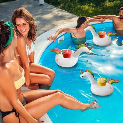 1pc PVC Inflatable Princess Horse Drink Holder, Floating Cup Coaster Ice Bucket Cooler, Fashionable Unicorn Design Cup Holder